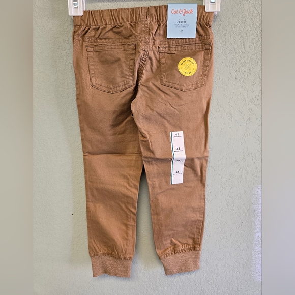 Light Brown Joggers with Elastic Waistband and Tapered Legs - Picture 2 of 2